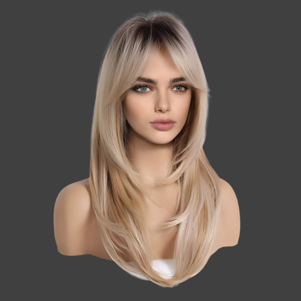 AKA DAINA. Blonde Wigs Long Curly Wigs Shoulder Length Heat Resistant Synthetic Wigs for Women with Bangs