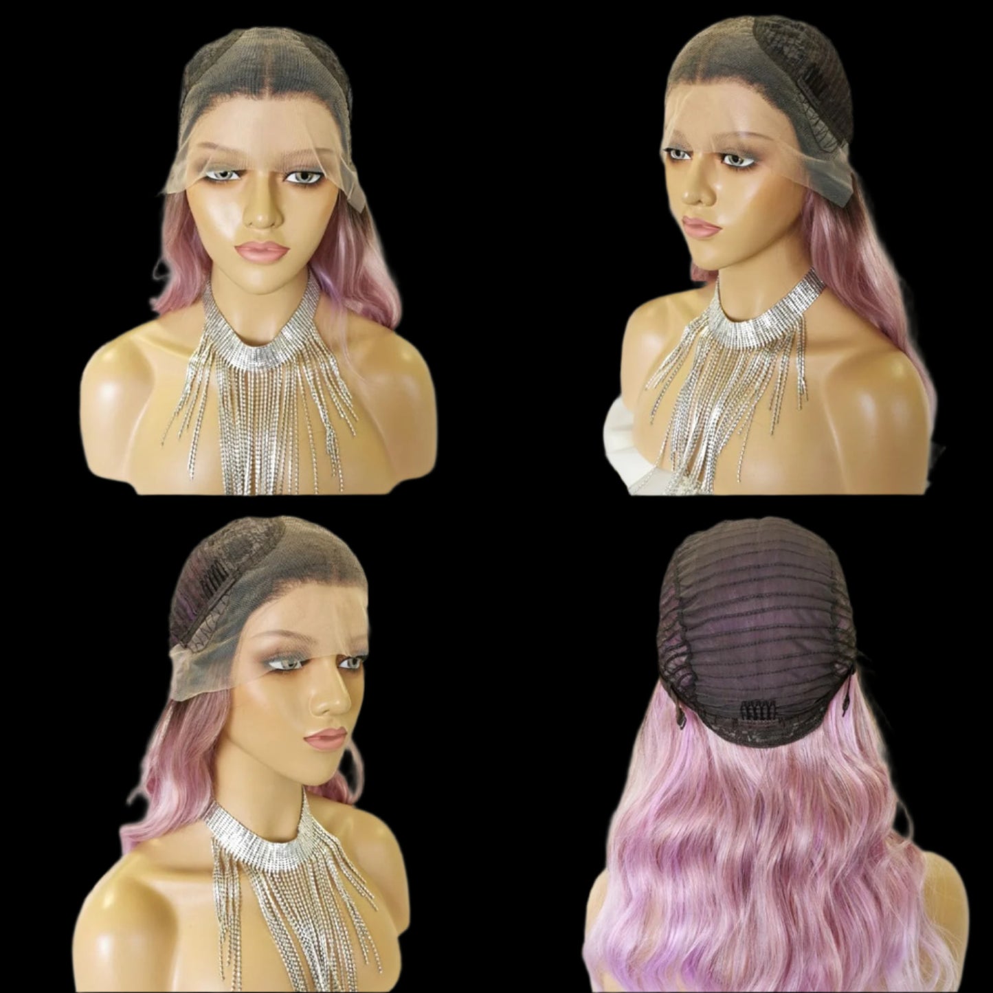 AKA; ROSALEE. Ombre Pinkish Mixed Purple Wig Rainbow Colored Highlight Synthetic Hair Pastel Rose Pink 13x4 Lace Front Wigs Loose Wavy 18Inch for Women Girls