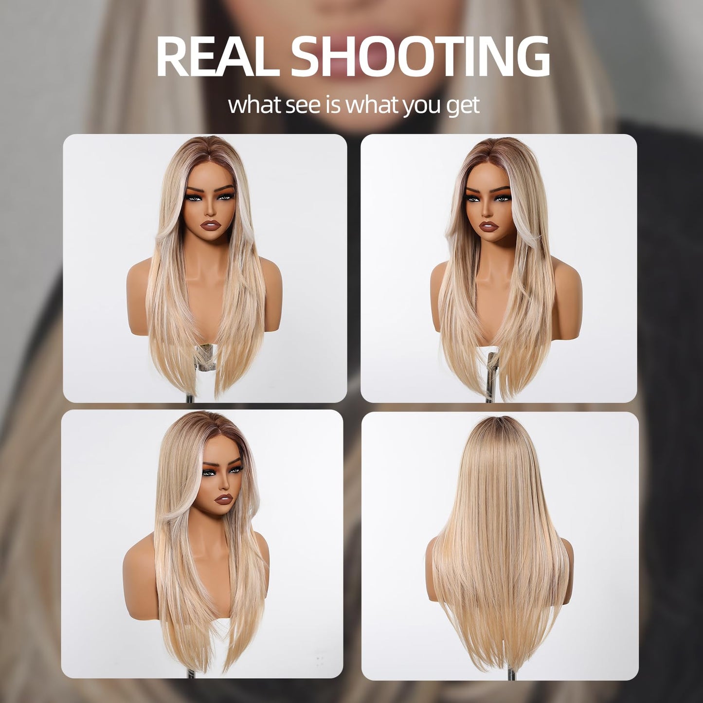 Long Ombre Dirty Blonde Wig for Women Forehead Lace Front Wig with Natural Hairline Long Wavy Middle Part Heat Resistant Futura Hair Synthetic Wig for Daily Use