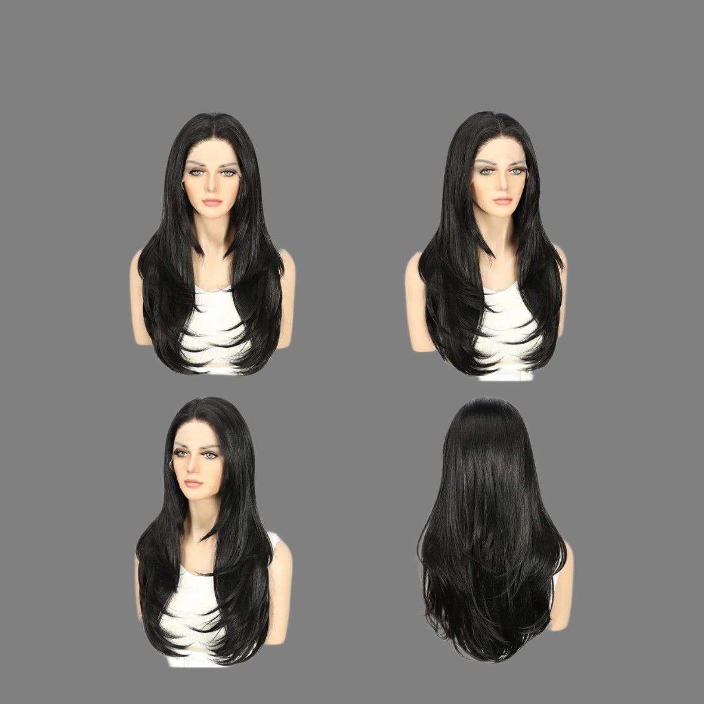 AKA NANCY. Straight Lace Front Wig 13x4 Natural Black Synthetic Lace Front Yaki Straight layered Wigs Middle Heat Resistant Hair Cosplay Daily Party Wig Natural Looking 20 Inch