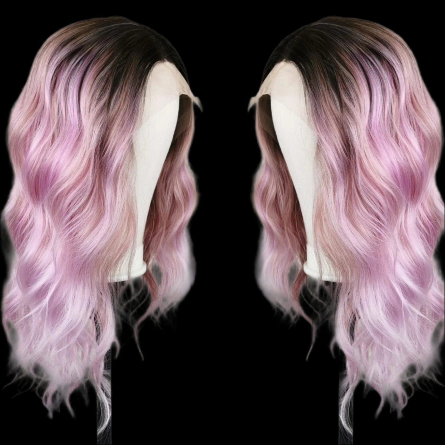 AKA; ROSALEE. Ombre Pinkish Mixed Purple Wig Rainbow Colored Highlight Synthetic Hair Pastel Rose Pink 13x4 Lace Front Wigs Loose Wavy 18Inch for Women Girls