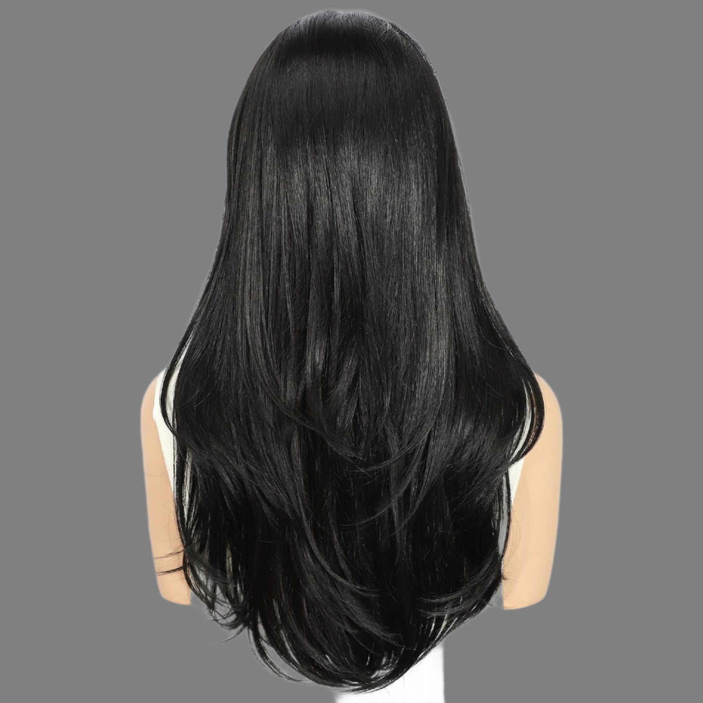 AKA NANCY. Straight Lace Front Wig 13x4 Natural Black Synthetic Lace Front Yaki Straight layered Wigs Middle Heat Resistant Hair Cosplay Daily Party Wig Natural Looking 20 Inch