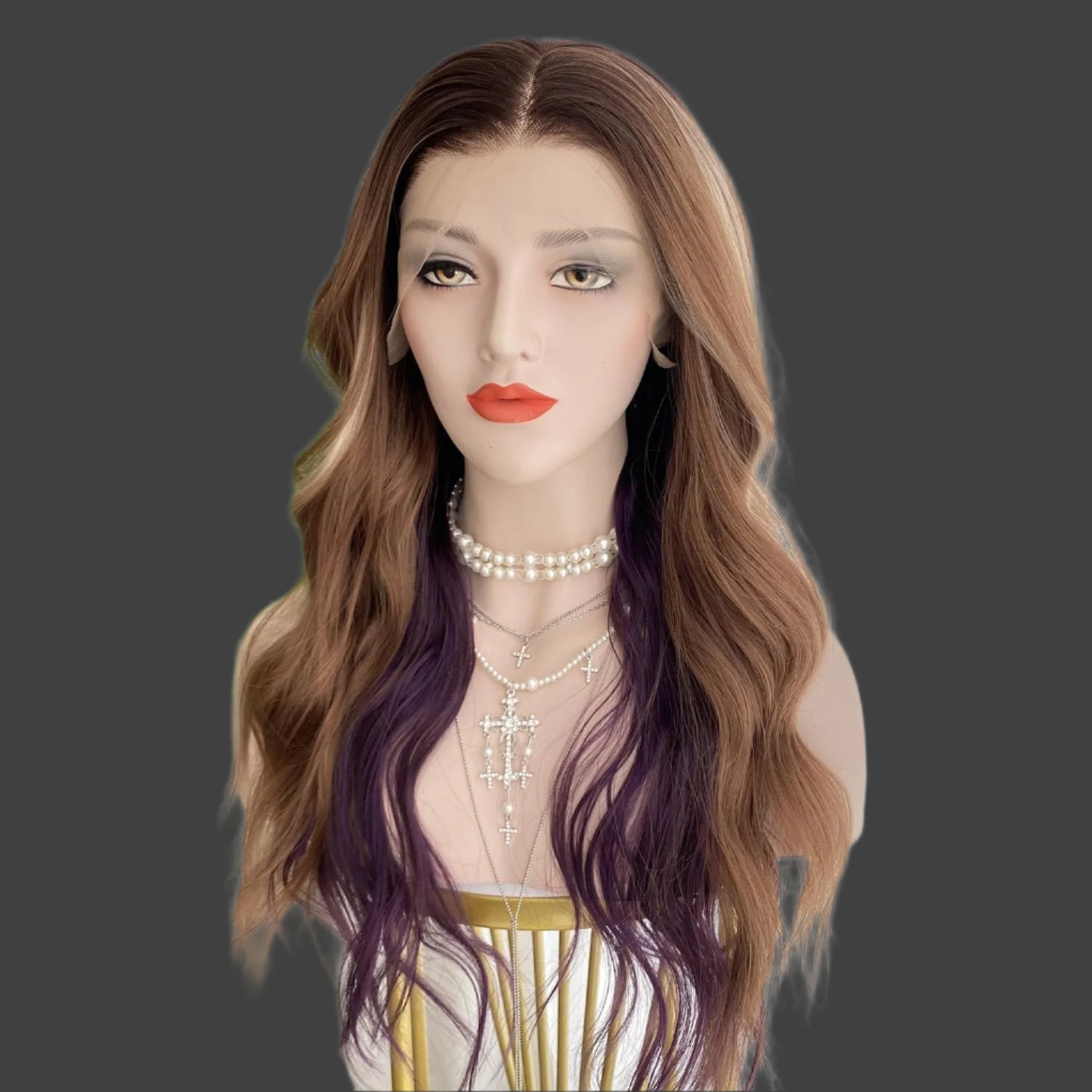 Honey Blonde Wigs Highlight Blonde and Purple 13x4 Synthetic Fiber Lace Front Wig Long Loose Body Wave 20Inch Pre Plucked Hairline for Women
