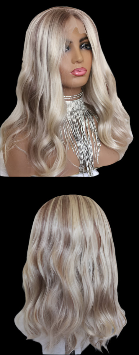 Aisom Ombre Blonde Part Lace Front Synthetic Wig For Women Body Wave Lace Front Wig Highlight Wig 16inch