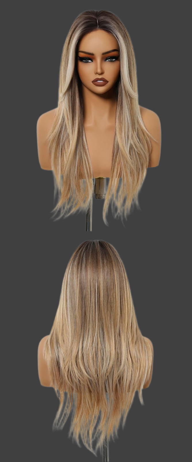 Long Ombre Dirty Blonde Wig for Women Forehead Lace Front Wig with Natural Hairline Long Wavy Middle Part Heat Resistant Futura Hair Synthetic Wig for Daily Use
