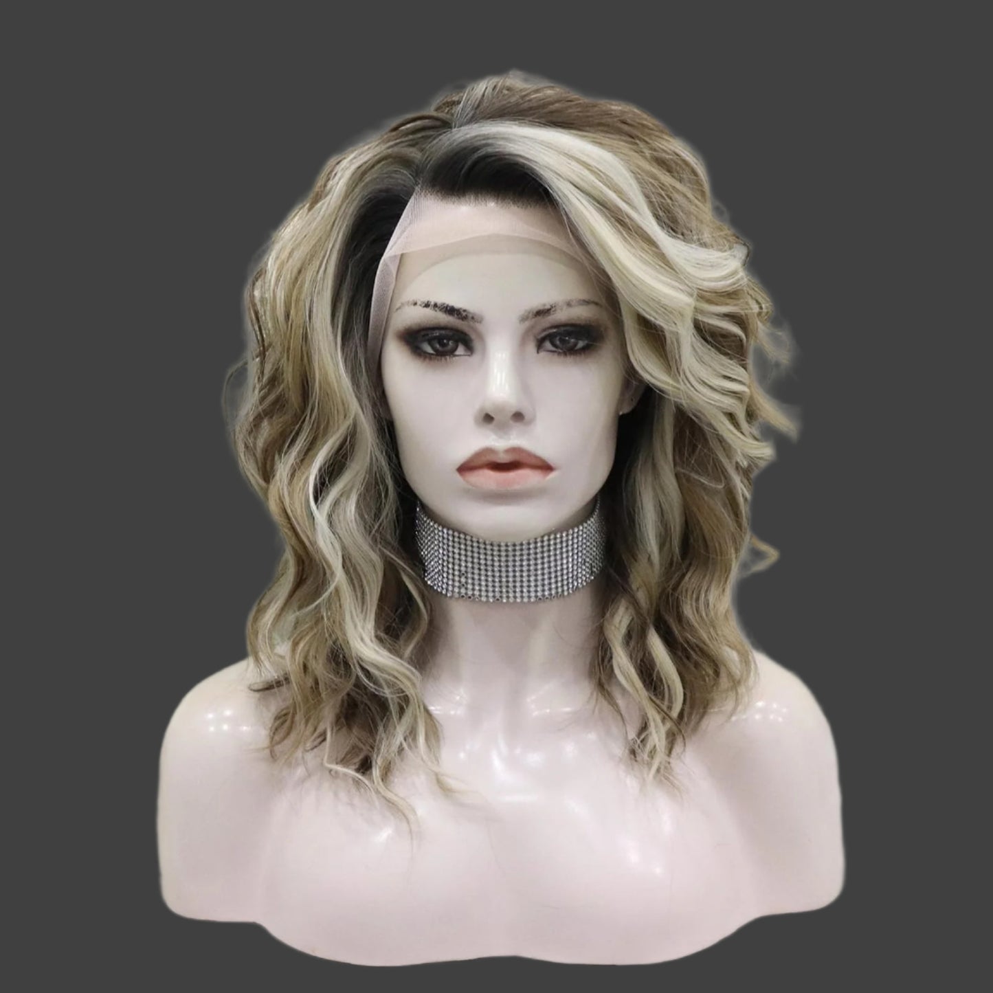 AKA TAMMY. Synthetic Lace Front Wigs: Brown Highlight Ash Blonde 13*2 Inches Lace Front Wig, Short Bob Curly Wigs Synthetic Hair 16 Inches Wig Free Part with Natural Hairline Shoulder Length (Blonde Brown)