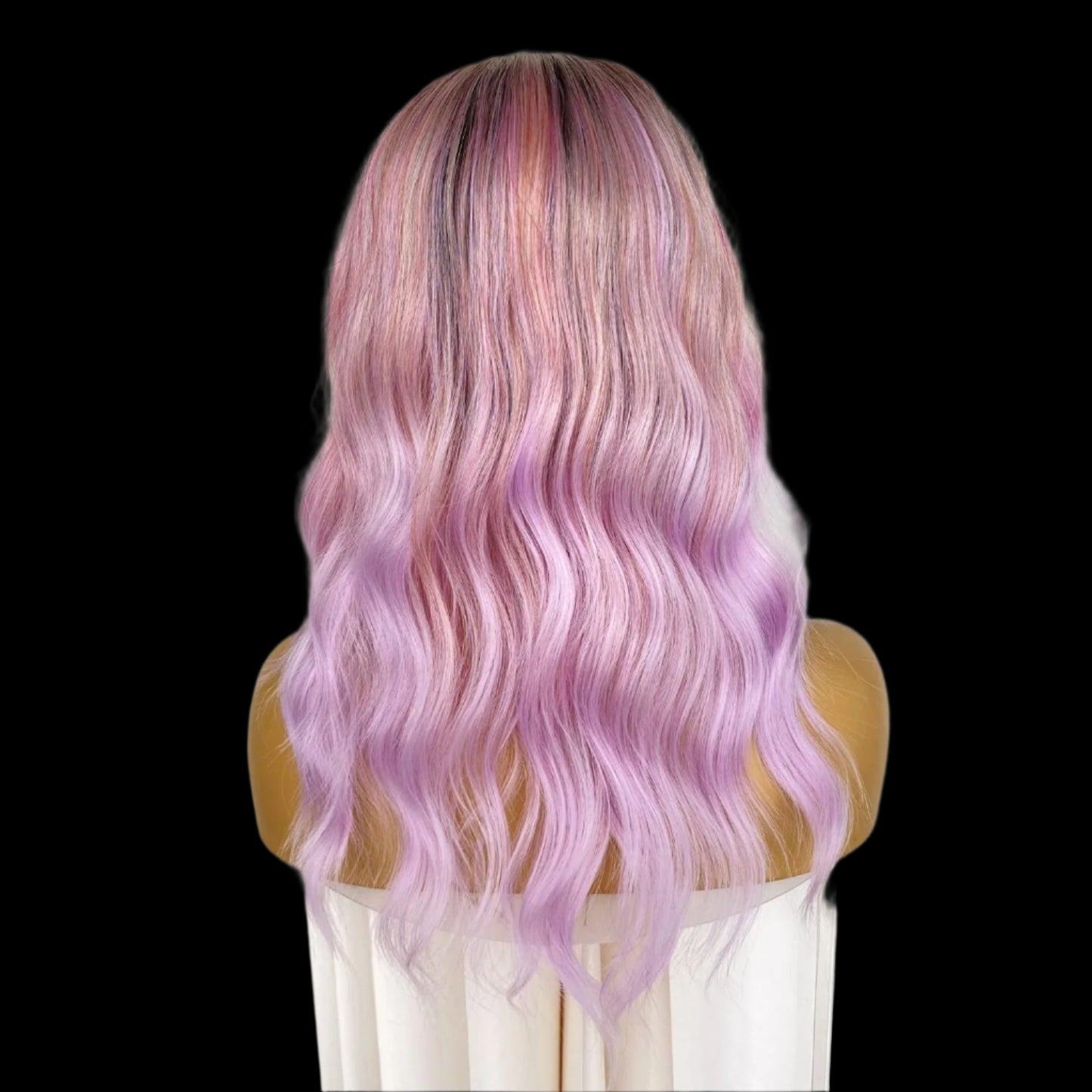 AKA; ROSALEE. Ombre Pinkish Mixed Purple Wig Rainbow Colored Highlight Synthetic Hair Pastel Rose Pink 13x4 Lace Front Wigs Loose Wavy 18Inch for Women Girls