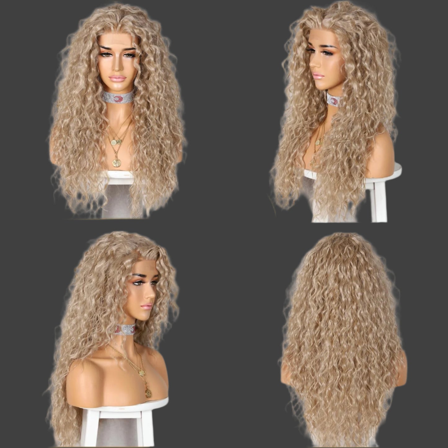 AKA MONICA BLONDE. Curly Synthetic Lace Front Wigs Deep Curly Wig for Black Women Ash Blonde Wig Glueless Pre Plucked Wigs Heat Resistant Fiber Hair 26 inch