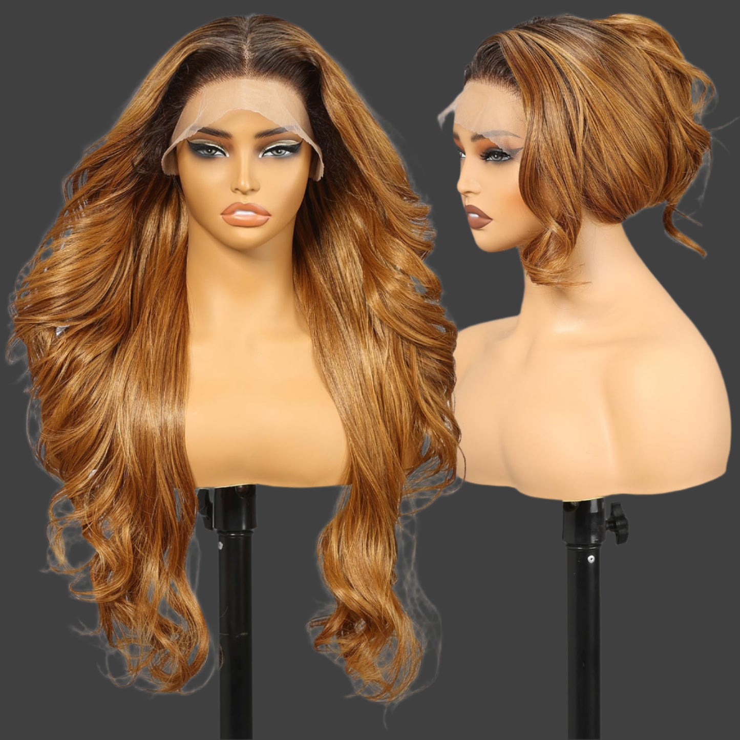 AKA LANEY COPPER. Honey Blonde Synthetic Lace Front Wig,13×6 Body Wave HD Lace Glueless Wig for Women Daily Use 26IN