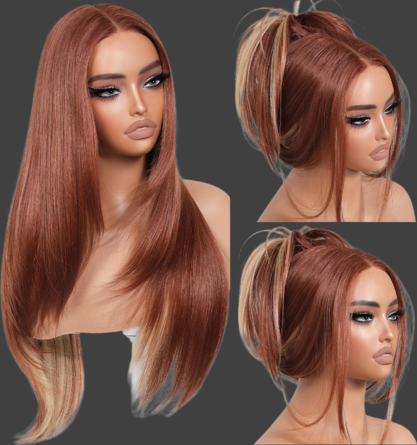 Ombre Blonde Wear and Go Glueless Wigs Pre Plucked Pre Cut for Beginners Synthetic Lace Front Wigs With Bangs Blonde Long Layered Straight Wigs 26 Inch 3 Seconds to Wear for Beginners