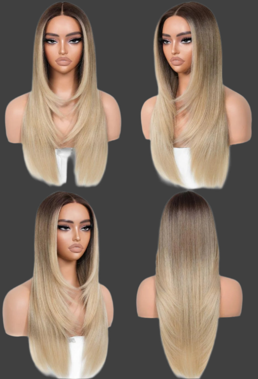 Ombre Blonde Wear and Go Glueless Wigs Pre Plucked Pre Cut for Beginners Synthetic Lace Front Wigs With Bangs Blonde Long Layered Straight Wigs 26 Inch 3 Seconds to Wear for Beginners