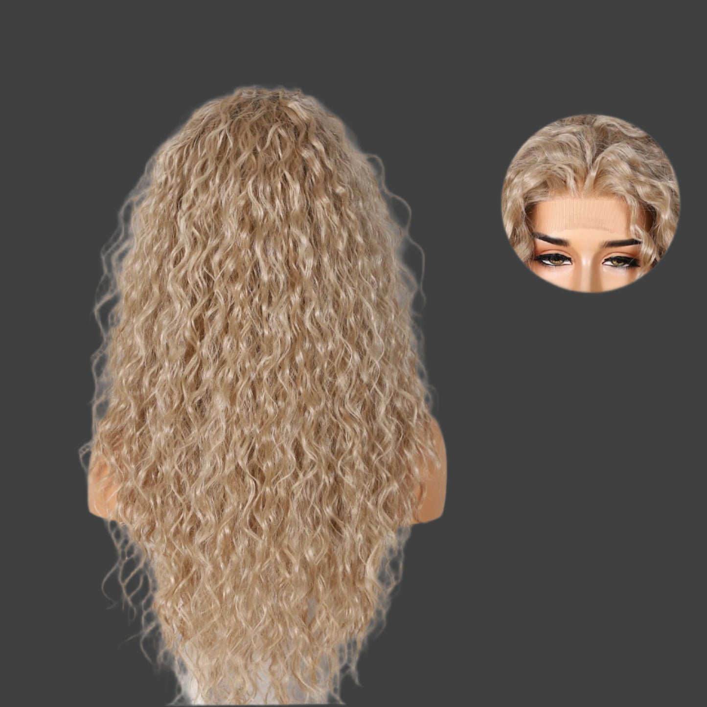AKA MONICA BLONDE. Curly Synthetic Lace Front Wigs Deep Curly Wig for Black Women Ash Blonde Wig Glueless Pre Plucked Wigs Heat Resistant Fiber Hair 26 inch