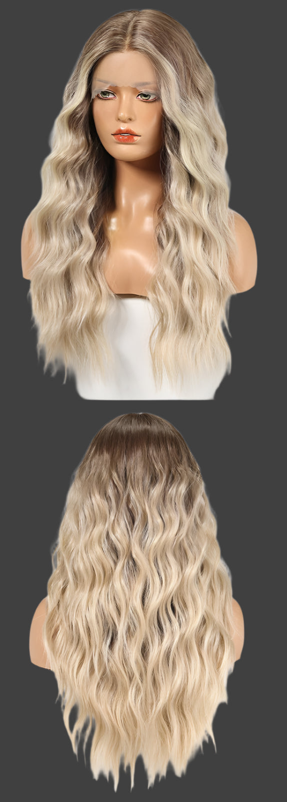 Long Ombre Blonde Lace Front Wig for Women,25 Inch Natural Wavy Daily Hair Synthetic Lace Wigs Middle Part,Hand Tied/Longlife/Lightweight