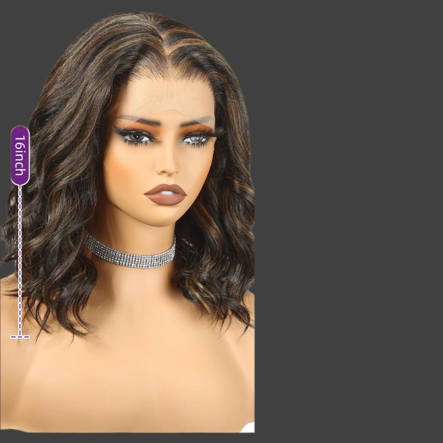 AKA: FRENCHIE. Dark Brown Highlight Synthetic Lace Front Wig,13×6 Glueless Shoulder Length Curly Bob Wigs for Women Daily Use 16IN(#1B/27) 