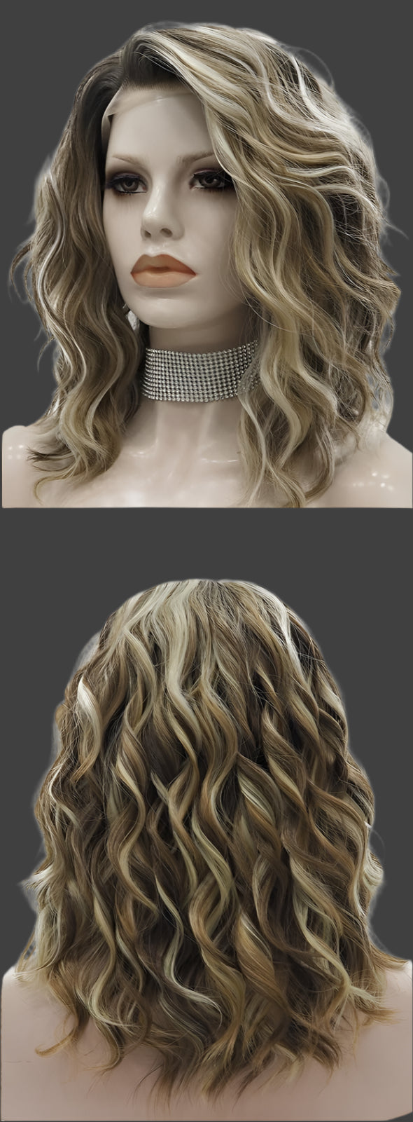 AKA TAMMY. Synthetic Lace Front Wigs: Brown Highlight Ash Blonde 13*2 Inches Lace Front Wig, Short Bob Curly Wigs Synthetic Hair 16 Inches Wig Free Part with Natural Hairline Shoulder Length (Blonde Brown)