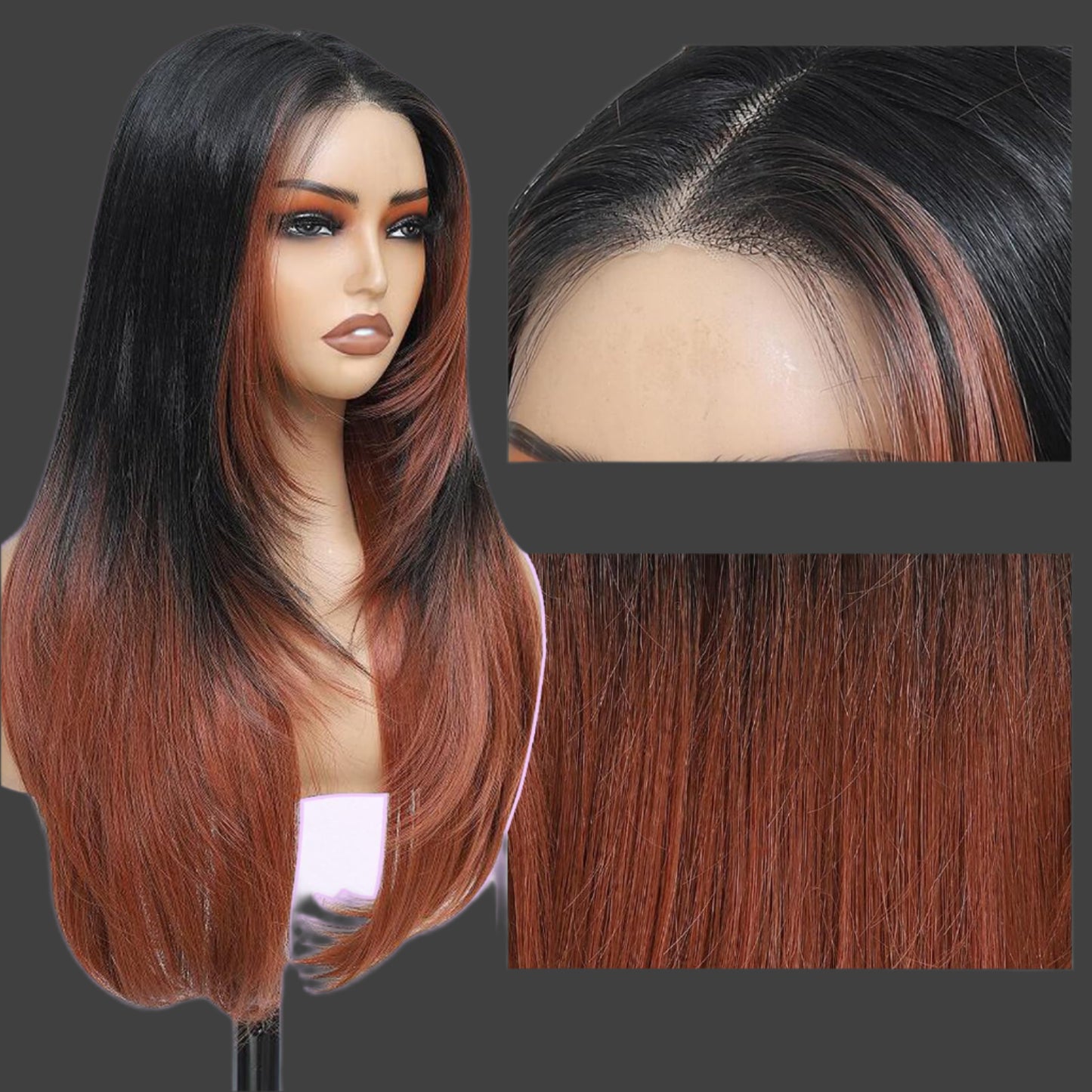 Synthetic Lace Front Wig Pre Cut Lace Glueless Wig Wear And Go 13X4X1 Inch HD Lace Layered Wig Pre Plucked Pre Bleached Glueless Wig Synthetic Wigs For Women Auburn Brown Black Root(2/30)26 Inch