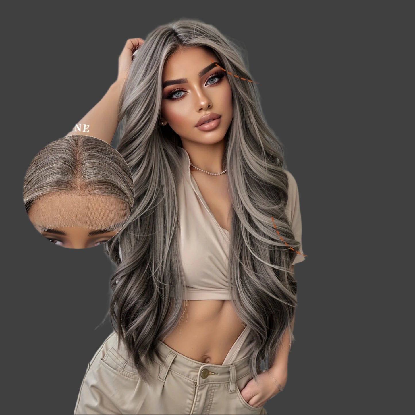13x4 HD Transparent Lace Front Wig 26 Inch Grey Highlight Body Wave Synthetic Hair - Glueless Pre-Plucked Comfort Fit Breathable Lace 150% Density for Daily Wear & Parties Women of All Ethnicities, Synthetic Lace Front Wig, Versatile Hairpiece