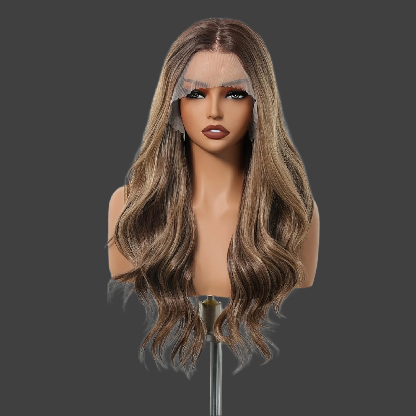 26" Long Brown to Blonde Ombre Curly Lace Front Wig - 13x6 Lace Area, Natural Look for Daily or Business Wear, High-Temperature Fiber, Elegant Style for Women, Synthetic Lace Front Wig
