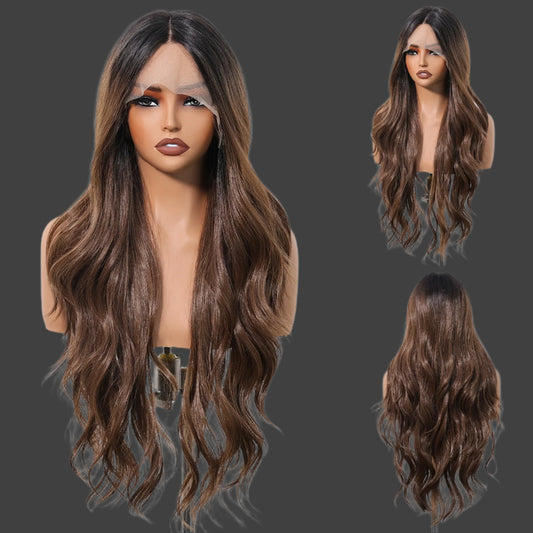 26" Long Brown to Blonde Ombre Curly Lace Front Wig - 13x6 Lace Area, Natural Look for Daily or Business Wear, High-Temperature Fiber, Elegant Style for Women, Synthetic Lace Front Wig