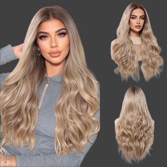 13x6 HD Transparent Lace Front Wig 26Inch Luxury Long Deep Wave Synthetic Lace Wig For Woman Elegant Style - Breathable Cap - 3 Clips For Daily Wear&Christmas&Music Festival&Part - Women'S Versatile Choice