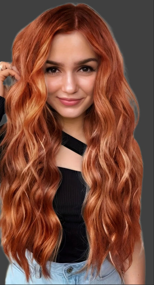 13x4 Auburn Side Parting Long Curly Wave Wigs HD Lace Front Wig Pre Plucked Heat Resistant Synthetic Wigs For Women 26inch