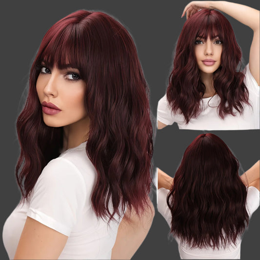 AKA MAGGIE.   A Brand New 14 Inch Wine Colored Synthetic Fiber Wig - Ultra Silky And Smooth Curly Hair, Ideal for Fashionable Women. The Hair Is Heat-resistant And Highly Recommended for Daily Travel And Party Wear