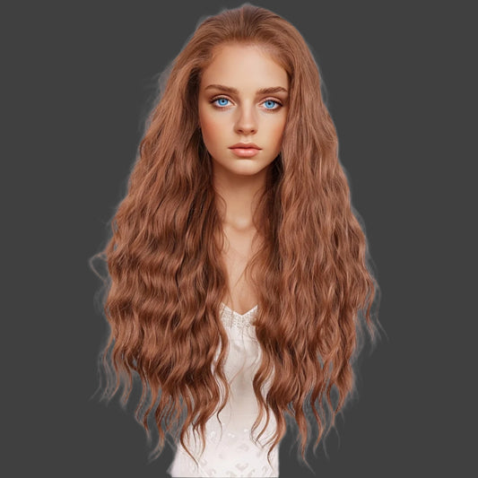 13*4 Lace Wig 26 Inches Long Brown Hair Lace Wig Fluffy Wavy Hair Non-adhesive Heat-resistant Synthetic Lace Wig Lady.