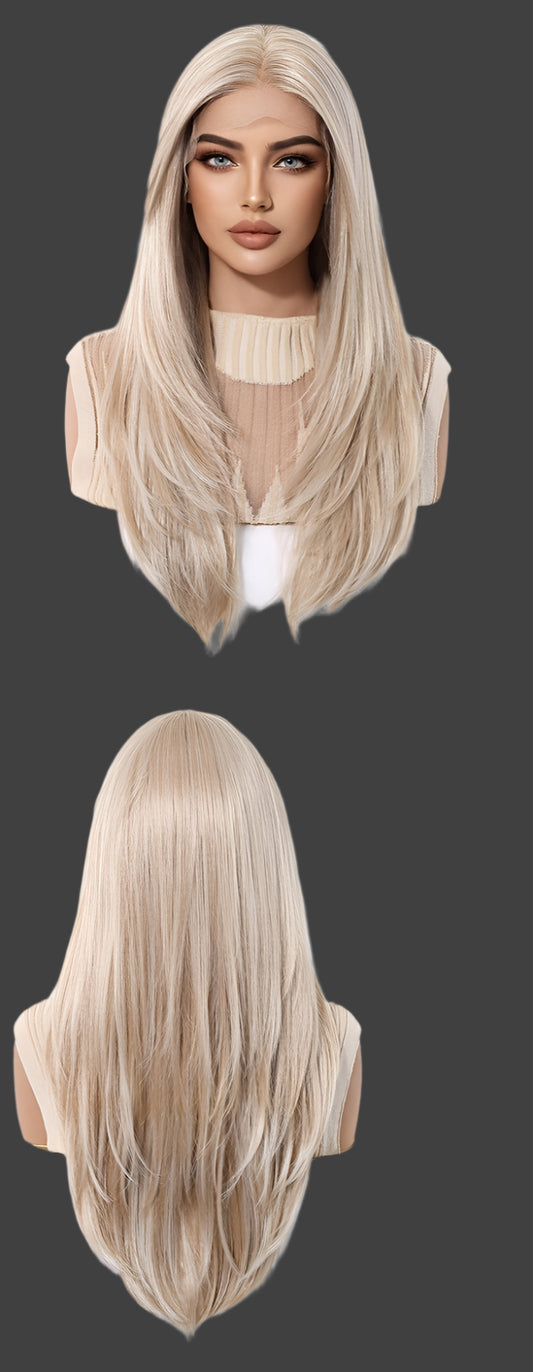 AKA:  STACI.   13x6 HD Transparent Lace Front Wig 22 Inch Glueless Synthetic Hair Wig - Heat Resistant 150% Density Straight Hair for Daily Wear, Parties, Music Festivals & Christmas - Natural Look & Comfort Fit