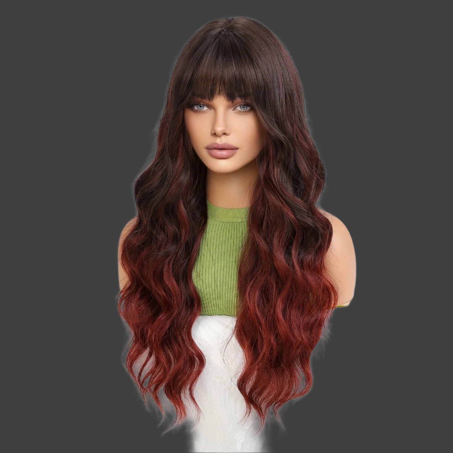 26 Inches Women'S Elegant Brown Gradient Red Curly Hair Wig With Bangs Chemical Fiber Wig, Daily Travel, Party, Mother'S Day, Cos And Other Occasions To Wear, Mother'S Day Gift Preferred, Free Hair Net, Newbie Can Wear
