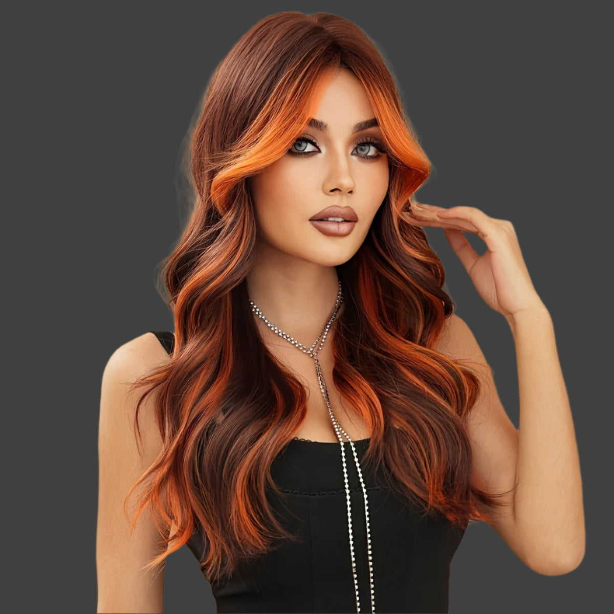 AKA;  HARMONY.   24-inch/60-cm Charming Curly Wig-Halloween Wig For Ladies' Party Animation Role-playing (red-brown Highlights)