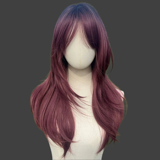 28" Heat Resistant Synthetic Hair Wig for Women - High-Density 150% Ombre Purple to Lavender Loose Curly Middle Part Wig with Rose Net Cap | Halloween Cosplay Party Costume Hairpiece for All Ethnicities, Wig Accessories, Festive Outfit Accessory