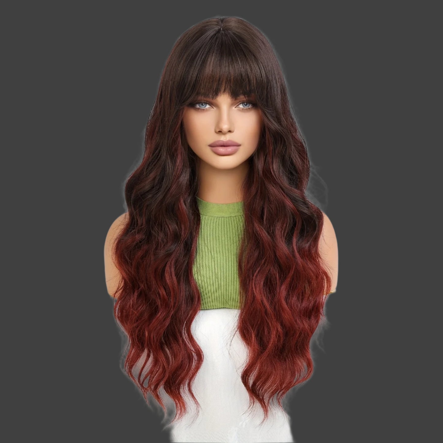 26 Inches Women'S Elegant Brown Gradient Red Curly Hair Wig With Bangs Chemical Fiber Wig, Daily Travel, Party, Mother'S Day, Cos And Other Occasions To Wear, Mother'S Day Gift Preferred, Free Hair Net, Newbie Can Wear