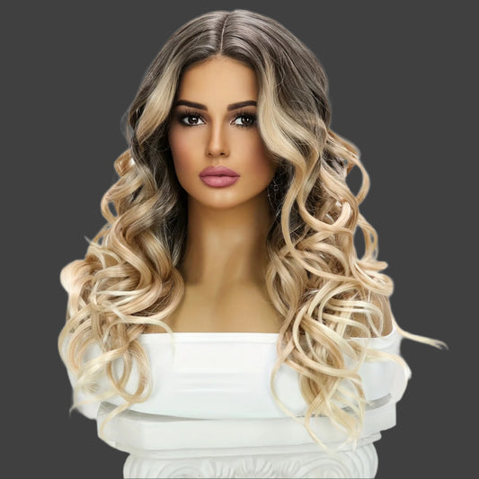 AKA:  MADISON.  Smilco 22 inch brown highlight dyed gradient curly hair - glueless synthetic lace front wig made of heat-resistant fibers, creating a relaxed style - long, curly, natural - perfect for daily wear, parties, and role-playing fun