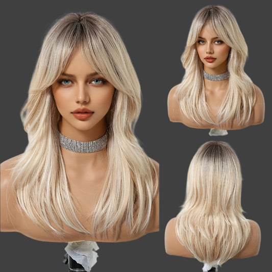 White Golden Eight Character Bangs Layered Effect Fiber Wig Headband For Women, Music Festival Temperament, Valentine'S Day, Daily Leisure Party