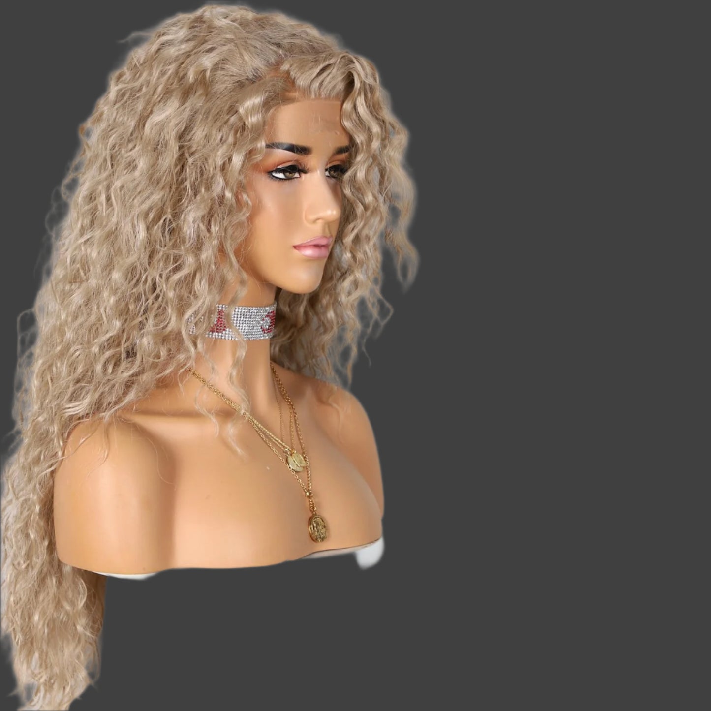 AKA MONICA BLONDE.   Curly Synthetic Lace Front Wigs Deep Curly Wig for Black Women Ash Blonde Wig Glueless Pre Plucked Wigs Heat Resistant Fiber Hair 26 inch