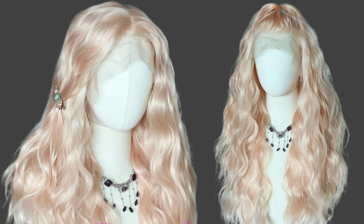AKA:  LIZ.  Long Body Wave Wig 13×4 Synthetic Lace Front Wig Rose Gold Blonde Hair Loose Curly Hair Heat Resistant