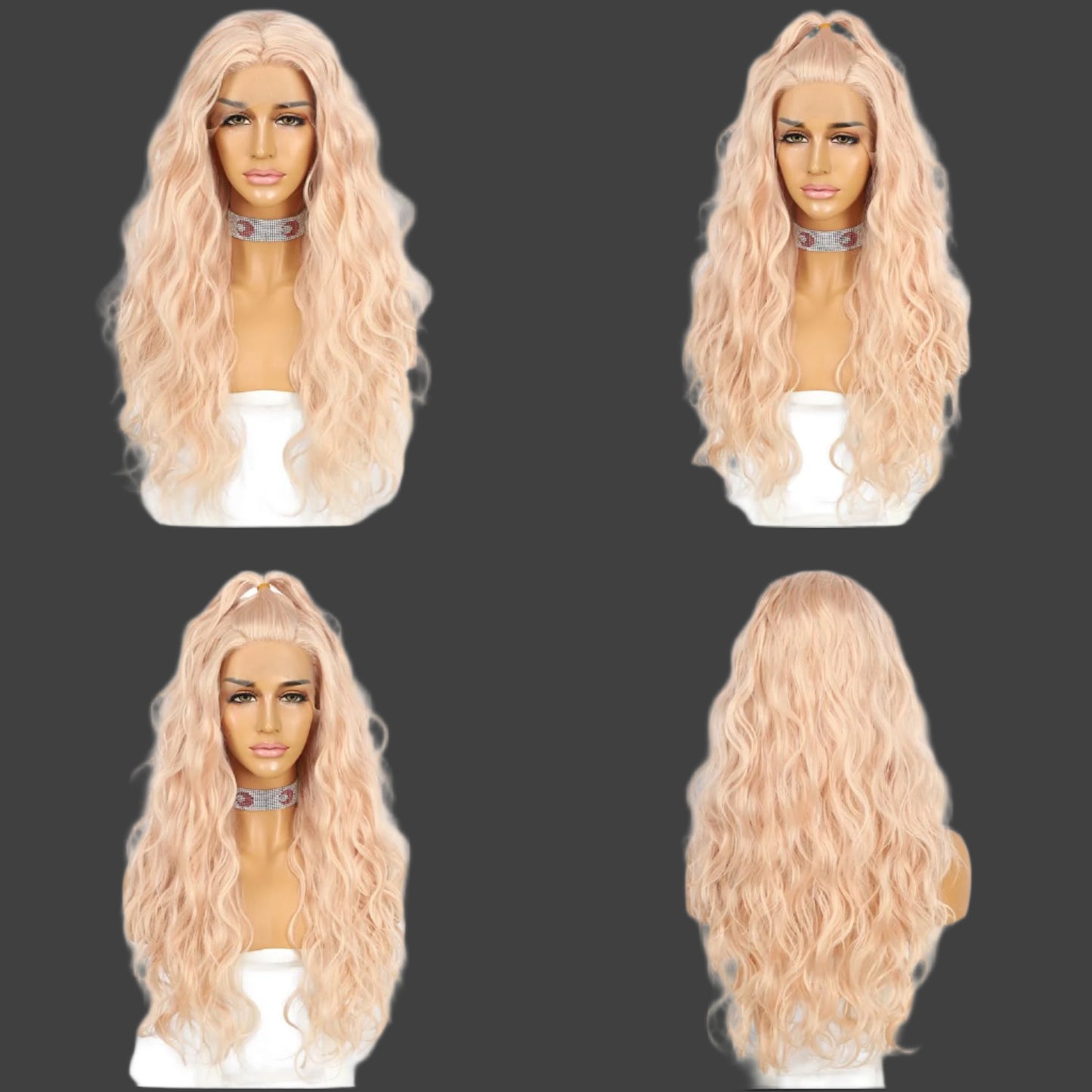 AKA:  LIZ.  Long Body Wave Wig 13×4 Synthetic Lace Front Wig Rose Gold Blonde Hair Loose Curly Hair Heat Resistant
