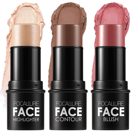 FOCALLURE 3 Pcs Cream Contour Sticks,Shades with Highlighter & Bronzer & Blush,Non-greasy Long-wear Face Contouring Pen,Easy to Sculpt the Face and Create a Lightweight Finishing Makeup,LIGHT-MEDIUM