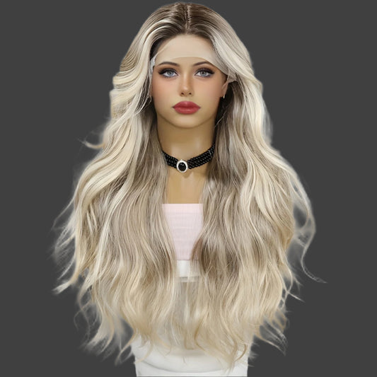 28 inch golden curly hair - glueless synthetic lace front wig made of heat-resistant fibers, creating a relaxed style - long, curly, natural - perfect for daily wear, parties, and role-playing fun
