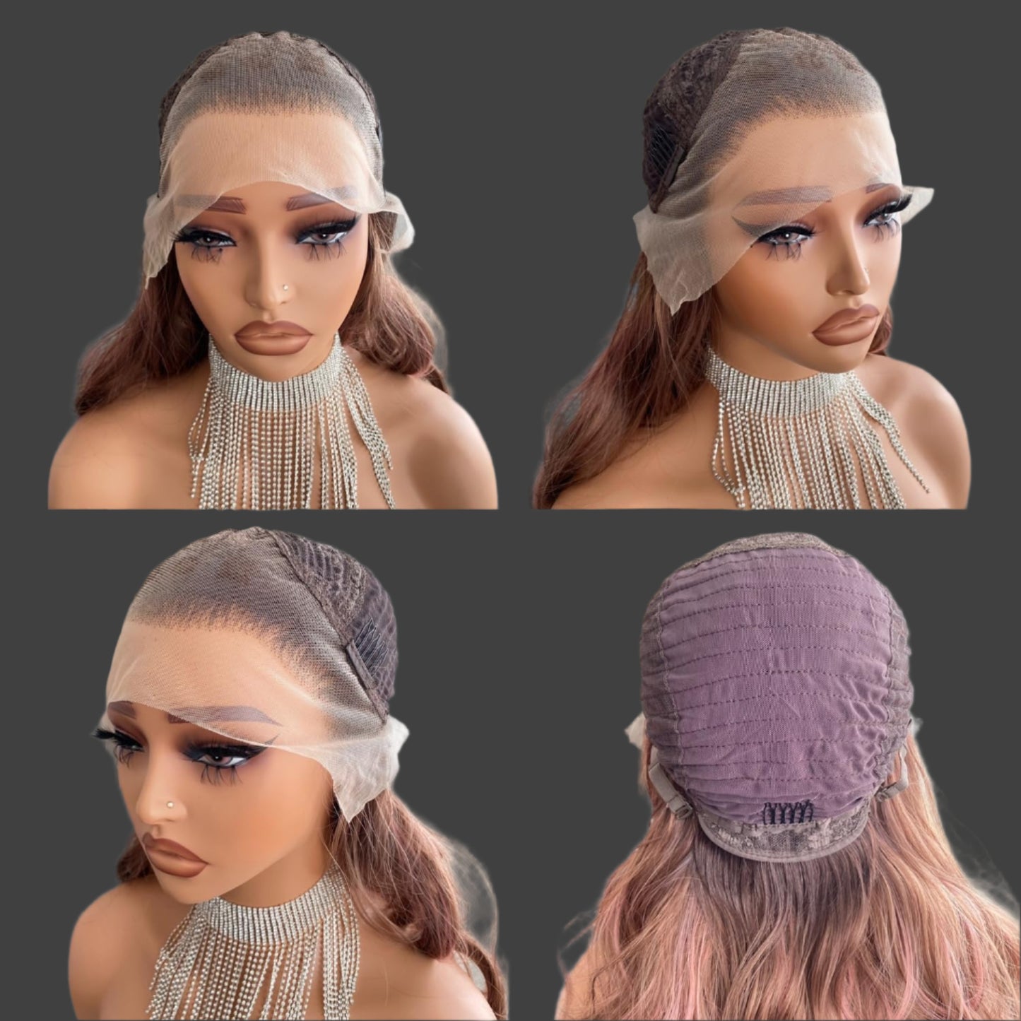 Chocolate Brown with Pink Wig Highlight 13x4 Lace Front Wigs Ombre Color Loose Curl Wave Synthetic Fiber Pre Plucked 18Inch for Women