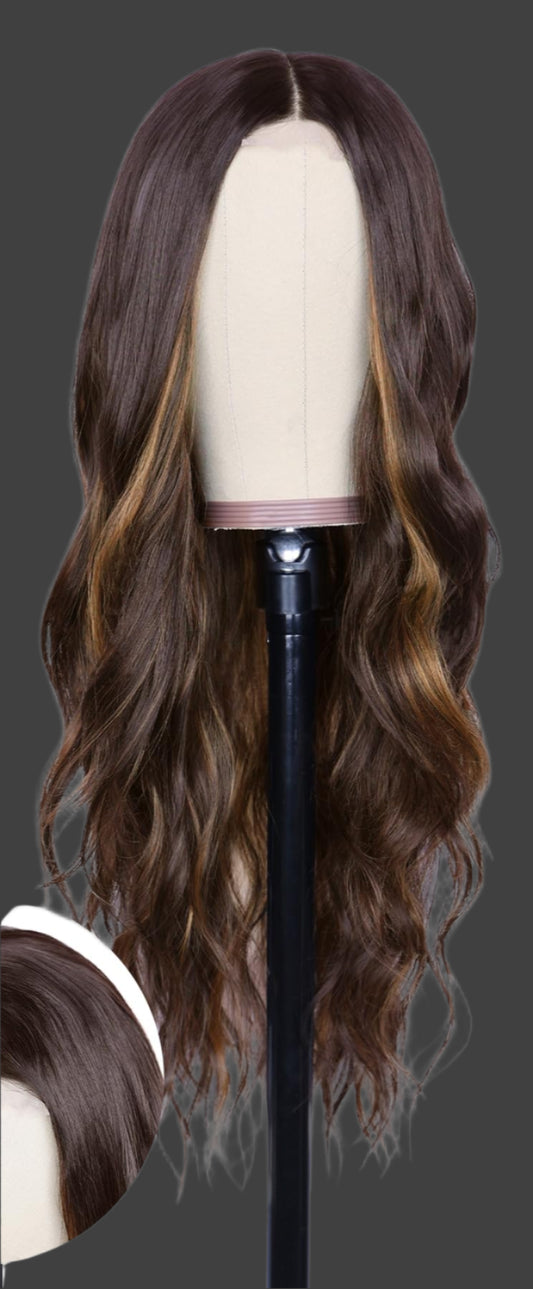 26 Inch Long Curly Middle Part Synthetic Heat Resistant Fiber Wig for Women - Daily Use Party Wig in Dark Brown