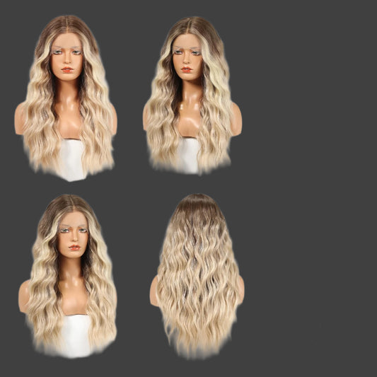 Long Ombre Blonde Lace Front Wig for Women,25 Inch Natural Wavy Daily Hair Synthetic Lace Wigs Middle Part,Hand Tied/Longlife/Lightweight