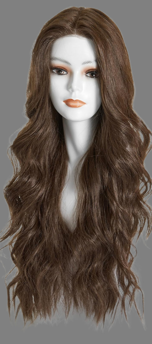 AKA:  ISABELLA MONO.   Long Wavy Brown Synthetic Lace Front Wigs Mono Top Futura Hair Wig for Women Brunette Wig Free Part Monofilament Glueless Wigs for Daily Use