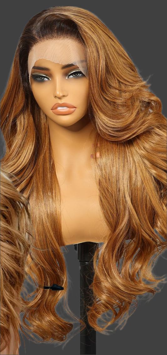 AKA LANEY COPPER.   Honey Blonde Synthetic Lace Front Wig,13×6 Body Wave HD Lace Glueless Wig for Women Daily Use 26IN