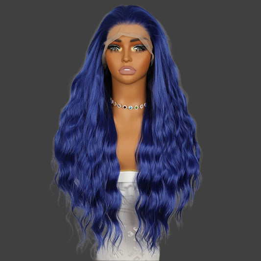 AKA;  BLU.  Seamless, Natural-Looking Long Body Wave Lace Front Wig for Women - 13x6 Synthetic Fiber, Perfect for Daily Wear & Parties