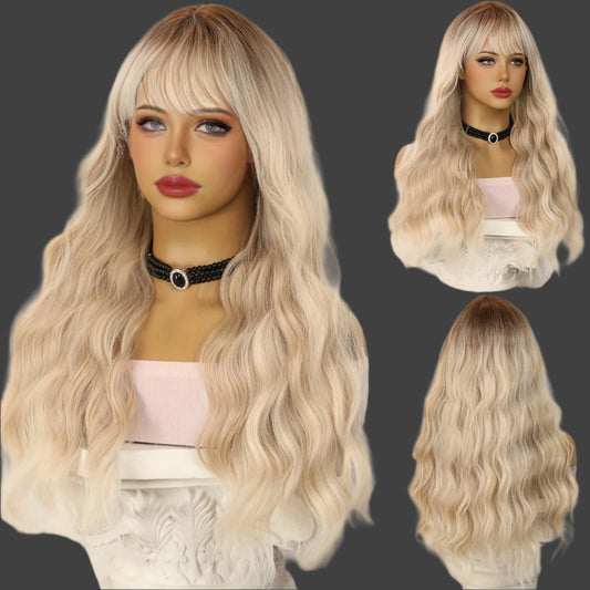 AKA AUGUST.   New 2-inch Golden highlights synthetic fiber wig-super silky smooth curly hair, pre-combed hair-ideal choice for fashionable women and girls, heat-resistant, daily wear and parties.