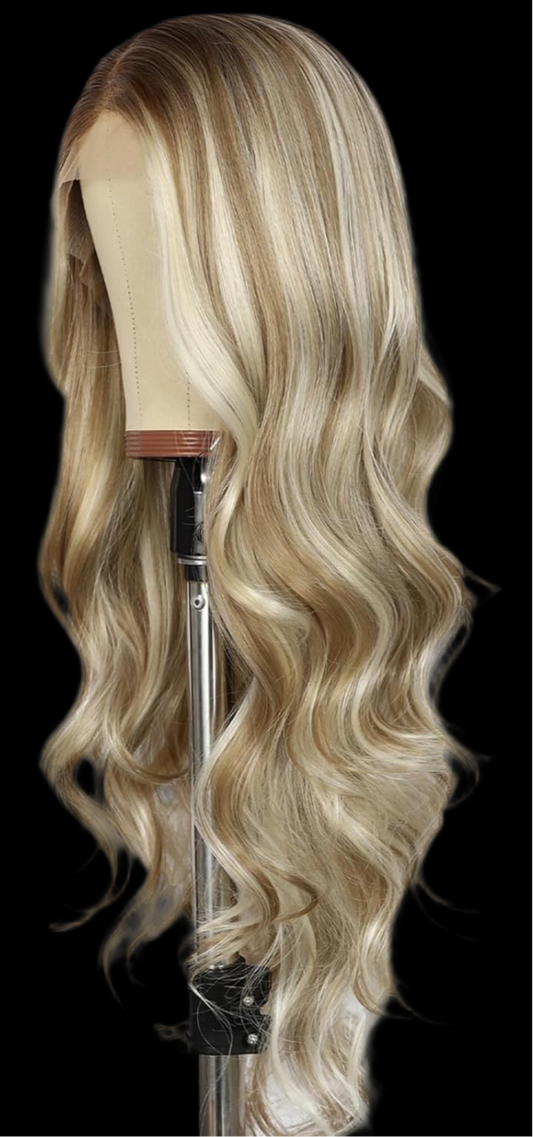 AKA SADIE.    Blonde Synthetic Lace Front Wig Blonde Highlight 13×4 Loose Body Wave Wig Glueless Lace front Wigs for Women Pre Plucked Hairline Heat Resistant Wig for Daily Party Wigs 26inch