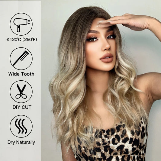 AKA KATE/T PART.    Long Wavy Synthetic Lace Front Hair Wigs Mid-Length Brown Blonde Ombre Lace Wig for Women Afro Cosplay Daily Heat Resistant Hair