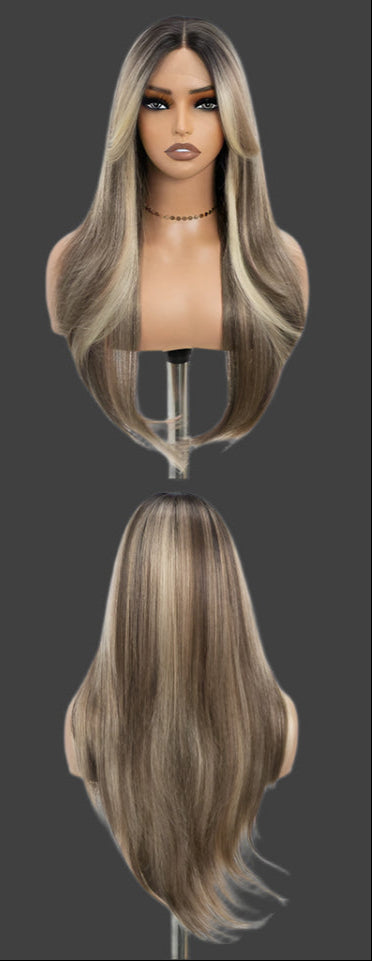 150% Density 26 Inch Layered Long Lace Front Straight Wigs for Women Natural Looking Trendy Gorgeous Fluffy Wigs with Curtain Bangs for Back To School Summer Hairstyles