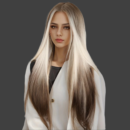 4*1 Front Lace Brown Gradient Straight Hair Wig, Lace Hairline Wig, Synthetic Heat-resistant Wig, Suitable For Daily Wear And Halloween Party (26inch)